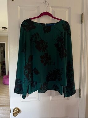 Apt. 9 Teal Green Floral Layered Chiffon Blouse